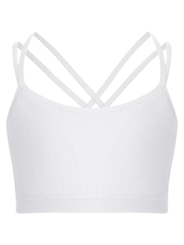Hansber Kids Girls Ribbed Sleeveless Crop Tank Top Crisscross Back Camisole Bralette Gym Workout Sport Bra