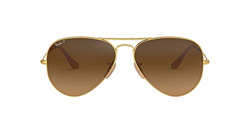 Ray-Ban RB3025 Classic Aviator Sunglasses, Matte Gold/Brown Gradient Polarized, 55 mm