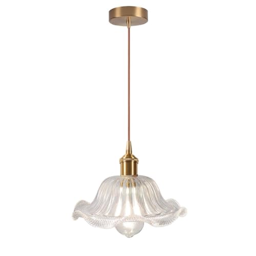 DLGLOLIN Suspension Luminaire Verre Vintage Lustre Salon Fleur Créative, Abat-Jour en Transparent Rétro Suspendues, E27 Plafonnier pour Chambre Cuisine Salle à Manger