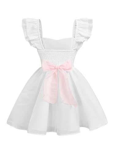 Milumia Girl's Cute Cap Sleeve Bowknot Back Dress Flared Ruffle Short Dresses