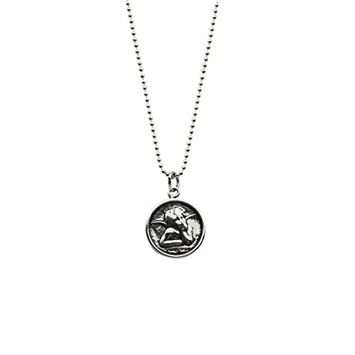 Collier promesse homme et femme en argent avec pendentif ange rond et perle délicate