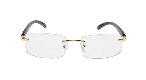 Elite Slim Rimless Rectangular Metal & Wood Art Aviator Sunglasses (Gold Black Arm)2