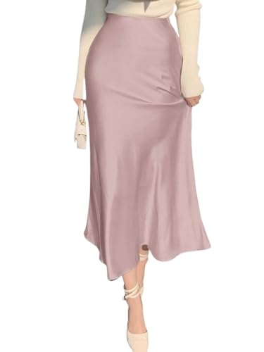 Trend Women's Summer Basic Skirt Fit Solid Color Satin Skirt Spring Summer for Beach