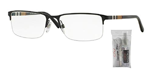 Burberry Be1282 Rectangle Eyeglasses For Men For Women + Bundle With Designer Iwear Care Kit (Black, 55) #TOP1