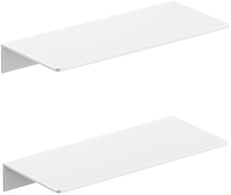HNVNER White Metal Floating Shelf 2-Piece Set, Adhesive Wall Shelves in Thickened Aluminium Wall Mounted Shower Caddy, Ideal for Display & Storage in Living Room, Bedroom, Bathroom (11.7")