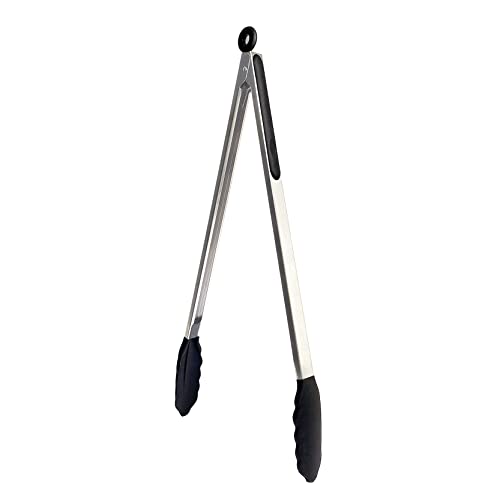 UPTALY 18 inch Extra Long Grill Tongs (1 pcs Black), with Silicone Head, Stainless Steel Barbecue Tongs with Long Handle, Large Sized Food Tong, Extended Serving Tong for Non-stick Cookware