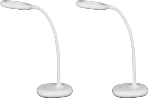 Unilux GALY 1800, Lampe de Bureau Sans Fil Rechargeable, Compacte, Bras de 30cm Flexible 360°, Sober Design, Tactile Bouton Variation d’intensité Lumineuse, Protégez Yeux, Blanc (Lot de 2)