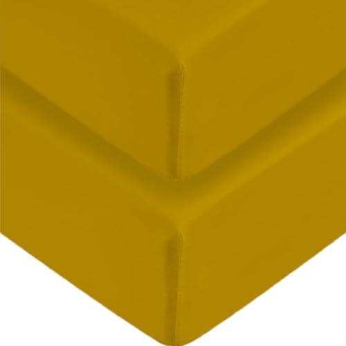 2 x Extra Deep Fitted Sheet 40cm 16 Inch - Non Iron Easy Care Soft Brushed Microfibre Fabric Shrinkage and Fade Resistant, Mustard-Super King