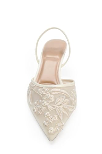 Beauty Cry Womens Slingback Heels Pointed Closed Toe Embroidered Pearl Mesh Stiletto Slip On Wedding Dress Pumps2