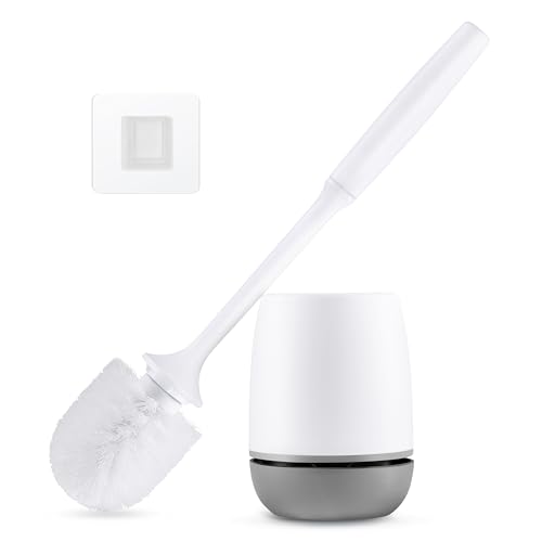 Toilet Brush, Toilet Bowl Brush and Holder Set for Bathroom, Toilet Cleaning Scrubber Brush for Bathroom for Deep Cleaning with Stiff Plastic Bristle, Ventilated Holder, Wall Mount Hook (Grey)