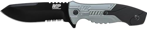 Smith & Wesson M&P SWMPF2BS 8.7in S.S. Full Tang Fixed Blade Knife with 4.1in Serrated Clip Point Blade and Aluminum Handle for Tactical, Survival and EDC
