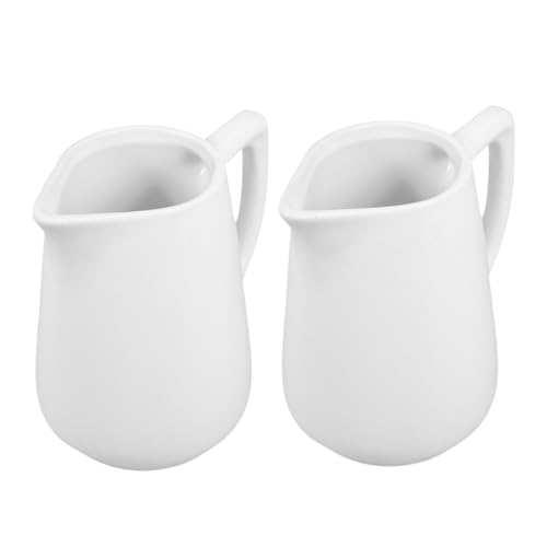 UKCOCO 2 sartenes de cerámica elegantes con asa para salsas de té y café, resistentes a altas temperaturas, color blanco, para celebraciones familiares y aplicaciones de cocina