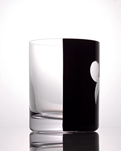 Image of JoyJolt Disney Luxury Mickey Mouse Double Old Fashioned Whiskey Glasses. 2x European Crystal Bar Glasses. Premium Xmas Disney Stuff, Gifts and Cups. 12oz Black Drinking Glasses, Disney Tumbler