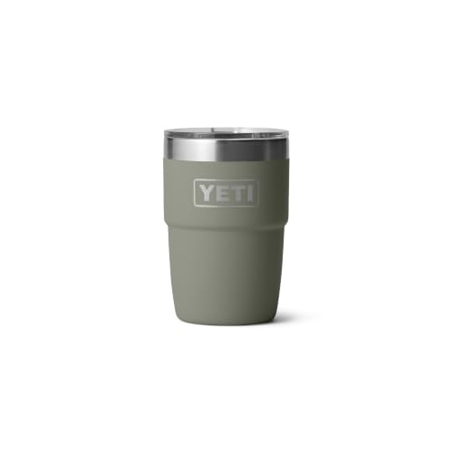 YETI Rambler 8 oz Insulated Coffee Mug with Lid - Stackable Double-Wall Vacuum Insulated Coffee Cup - DuraSip Ceramic Lining - Barista-Friendly Design - Stainless Steel - Dishwasher Safe, Pampa Green