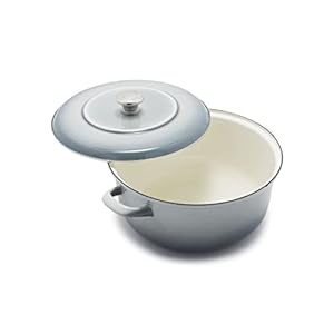 Merten & Storck European Crafted Enameled Iron, Round 7QT Dutch Oven Casserole with Lid, Galaxy Grey