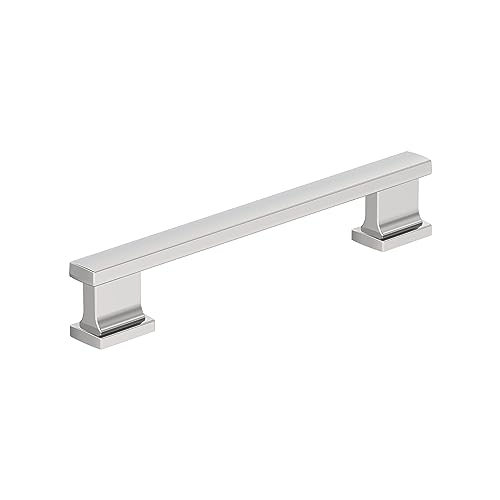 Image of Amerock 10 Pack 5-1 /16 inch Triomphe Polished Chrome Drawer Pull | 5-1 /16 inch (128mm) Center-to-Center Mounting Distance and 6-1 /16 inches Overall Length, Durable Zinc Cabinet Hardware