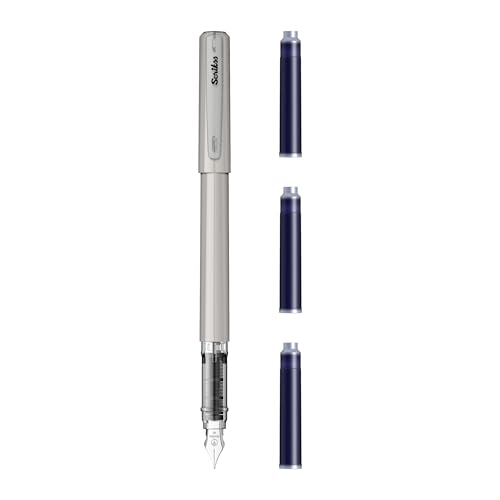 Image of Scrikss Primeo Medium Nib Fountain Pen | 3 Cartridges Included | Stainless Steel Nib & ABS Body | Grey | in Blister Pack