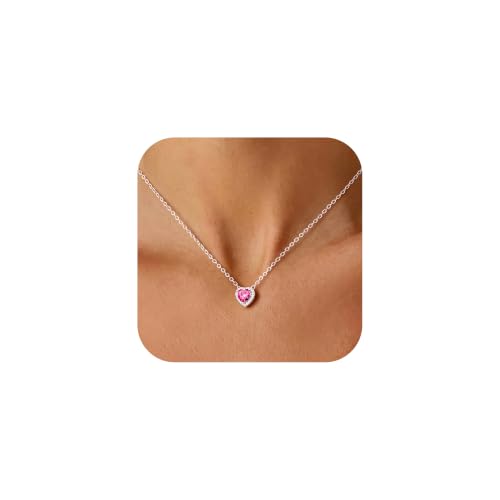 Image of Turandoss Heart Birthstone Necklace for Women Girls Ladies Pink