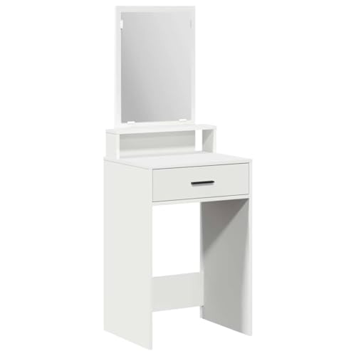 Tocador blanco de madera 50 x 41 x 140 cm con cajón y espejo, espacio de almacenamiento y estante para dormitorio, maquillaje, cosméticos y peinado, duradero y fácil de limpiar