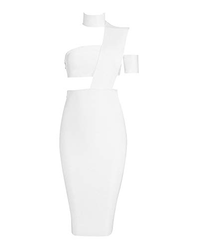 UONBOX Women's Halter Sexy Cut Out Bustline Midi Clubwear Bodycon Bandage Dress2