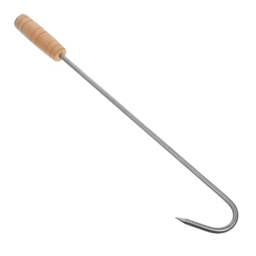 Abaodam Bbq Meat Hook Stainless Steel Meat Puller Wooden Handle Grilling Tool Perfect for Camping and Picnics