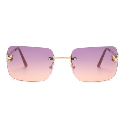 Trendy Rimless Sunglasses Mens Womens Rectangle Y2K sunglasses Vintage Shades3
