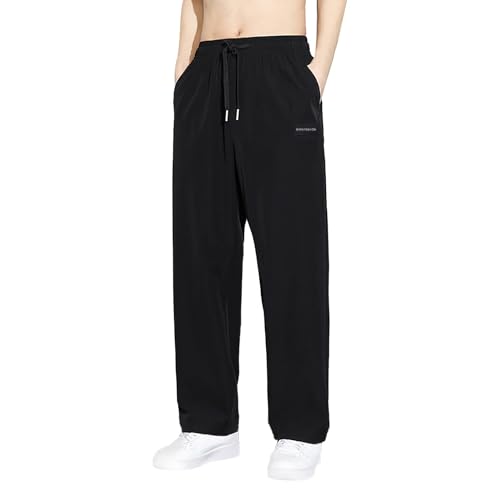 Pantaloni della tuta da uomo in seta di ghiaccio per l'estate, atletica, allenamento, palestra, fondo aperto, larghi, pantaloni da jogging larghi con coulisse, gamba dritta, pantaloni da salotto con