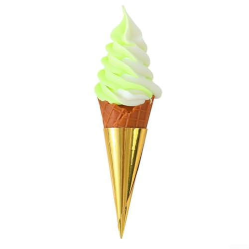 Cono de helado simulado, modelo de exhibición de postres falsos de 22 cm para decoración de tienda, accesorio de helado de resina de PVC, réplica de alimentos, helado artificial para (blanco verde)