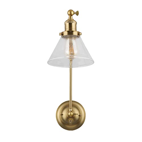 Image of Design House Augustin Wall Sconce, 1-Light, Swing Arm, Seeded Glass, Hardwire /Plug-in Easy Installation, On /Off Backplate, E26 Socket, Satin Gold, 7.9 in L x 17.3 in W x 38.6 in H, 589077-SG | Adjustable Swing Arm, Adjustable, Wall Mount, Contemporary /Modern, Steel, Lighting, 589077-SG