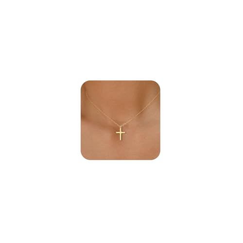 Moodear Cross Necklace for Women, 14K Gold Plated/Sterling silver Chain Necklace Dainty Layered Gold Cross Pendant Necklace Simple Cute Necklaces for Women Gold Jewelry for Women