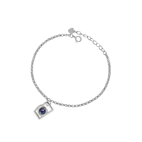 Custom Bracelet with Picture Inside, Personalized Photo Projection Bracelet Text Customized Camera Charm Jewelry Sterling Silver Birthday Friendship Memorial Gifts Women Teen Girls, Silver