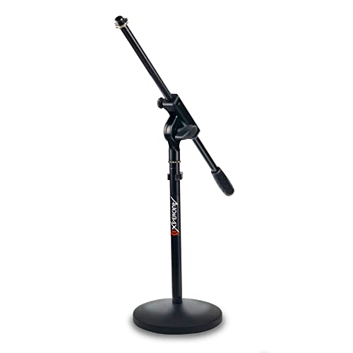 Audibax MS-044B - Soporte de Micrófono de Escritorio - Incluye 1 Sujetacable - Soporte de Mesa para Micrófono - Soporte de Micrófono Corto Ajustable y Desmontable - Base Redonda Antideslizante