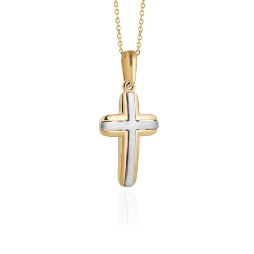 fish Collar Con Colgante De Cruz En 333 Oro Bicolor Diseño Para Niños