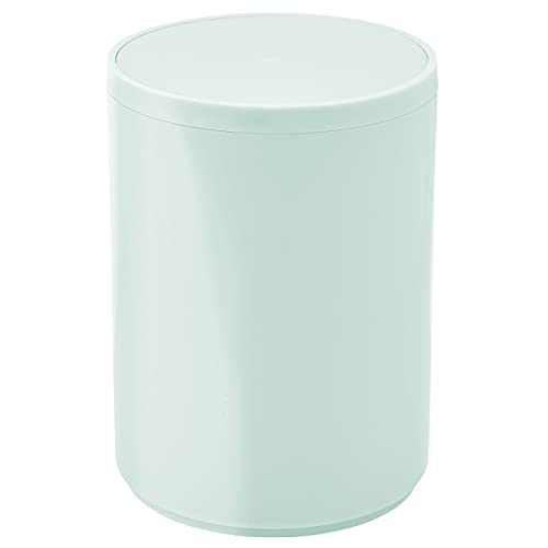 mDesign Small Round Swing Trash Can Wastebasket, Garbage Container Bin - for Bathroom, Powder Room, Bedroom, Kitchen, Craft Room, Office - Removable Swing Lid - Mint Green