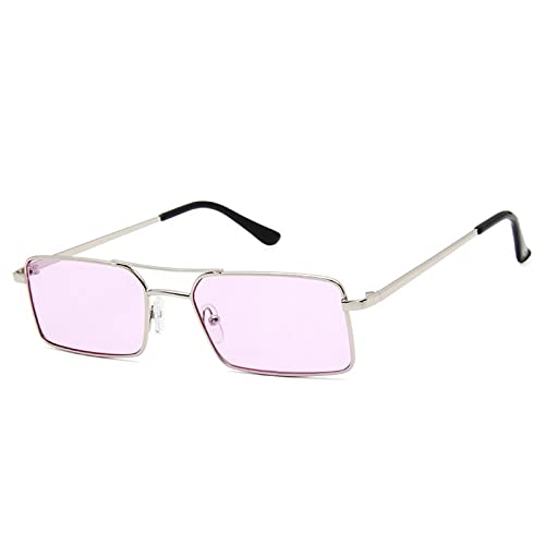 Lunettes de soleil rectangulaires en métal pour femme style rétro argent violet