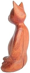 Brave Wings Hand Carved Wooden Animal ~ Meditating Cat ~ OOAK Ornament Sculpture Figurine Statue Unique Table Decoration Home Decor Gift for Christmas and Birthdays ~ 4127