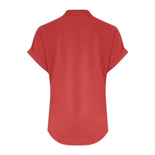 Generic Womens Button Down Linen Shirt Short Sleeve V Neck Shirts Solid Color Comfy Tops Summer Casual Dressy Tunic Top3