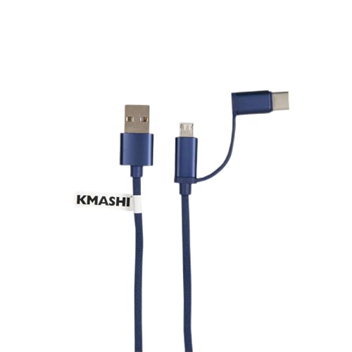 Image of 2 in 1 Fast Charging Fabric Cable with Type C and Micro USB Port for Charging Adapter (Tc03, Blue)