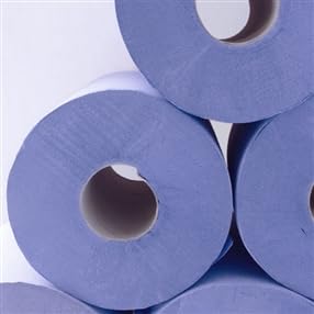 Bargain Factory 12 x Premium Quality 2-Ply Blue Centrefeed Paper Hand Towel Rolls, Pack of 12 Tissue Rolls