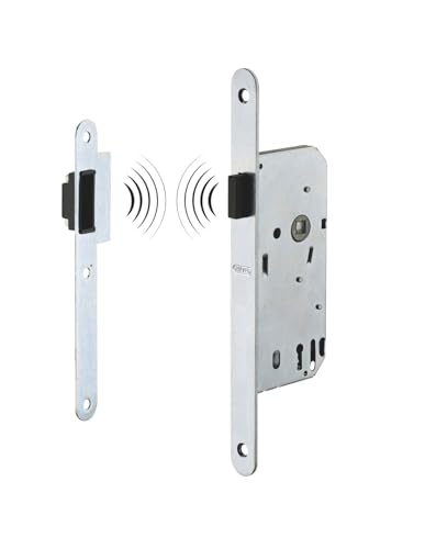 THIRARD - Serrure Magnétique Encastrable pour Porte Intérieure - Axe 40 mm - Bouts Ronds - Fer Satiné - Système Magnétique à Pêne Rétractable - Gâche Plate Acier - Silencieuse - Gris