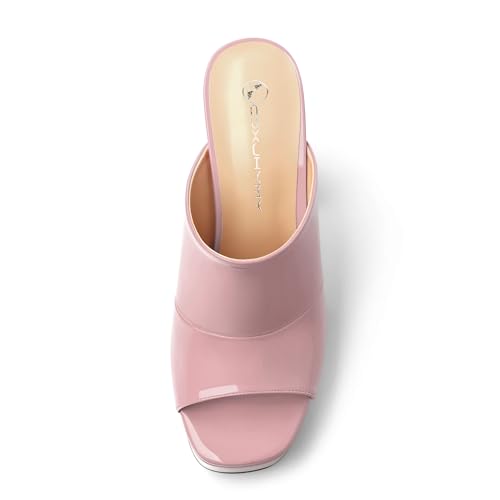 Image of Women Square Open Toe Platform Chunky Heel Slide Sandals | Slip On High Heel Dress Sandals, Elegant Formal Footwear For Wedding Club Evening Party Events
