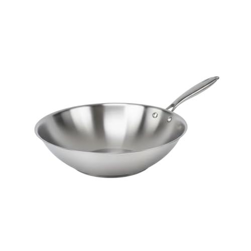 Fackelmann 66273 Poêle Wok 28 cm en Acier Inoxydable 18/10, Structure Triply, Tous Feux Compatible Induction et Four, Cuisson Saine Sans PFAS, Utilisation Intensive,...