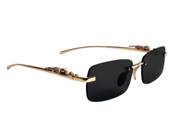 Stylish Men & Women Retro Square Sunglasses | UV protection & Lightweight | Metal Rim-less Sunglasses (Golden)-image-26
