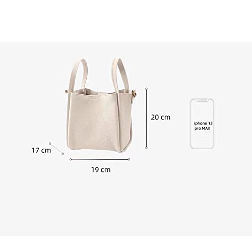Image of Women's Medium Size Vegetable Basket Bag - Large Capacity Cowhide Shoulder Bag - Beige