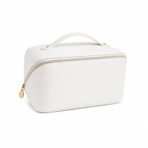 Necessaire Vip Elegance Organizadora para Maquiagem e Viagem (Branco) | Dupla Camada de Couro, Resistente à Água, Grande Capacidade, Abertura por Zíper, 23 x 11 x 11 cm