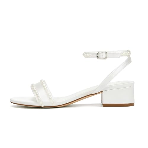 Low Heel Wedding Shoes for Bride Open Toe Bridal Shoes Pearl Wedding Sandals3