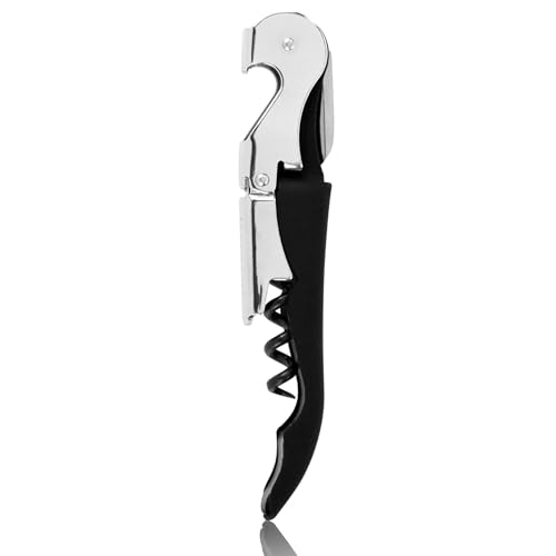 True Truetap Double Hinged Waiter's Corkscrew Wine Opener, Stainless Steel Wine Bottle Opener with Foil Cutter, Home Bar Tools, Bar Cart Accessories, Wedding Gifts, Set of 1, Black