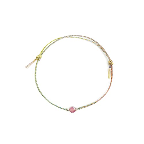 Image of Navy Red Rainbow Skyblue Green Gemstone Silver Ball Daily Wish Thread Bracelet Gift for Mom Girlfriend Boyfriend BF Couple 11 inches