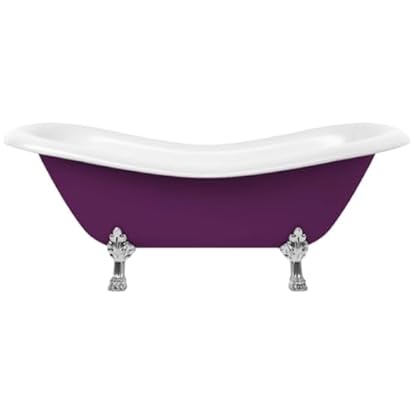 Casa Padrino Jugendstil Badewanne Lila/Weiß/Silber 188 cm - Freistehende Retro Stil Badewanne