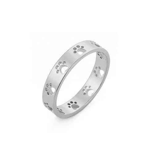 OIDIMS Cute Paw Print Stacking Rings for Women Men Stainless Steel Pet Lover Ring Adjustable Puppy Dog Cat Band Minimalist Promise Engagement Jewelry Comfort Fit Animal Themed for Couples Friends (8)